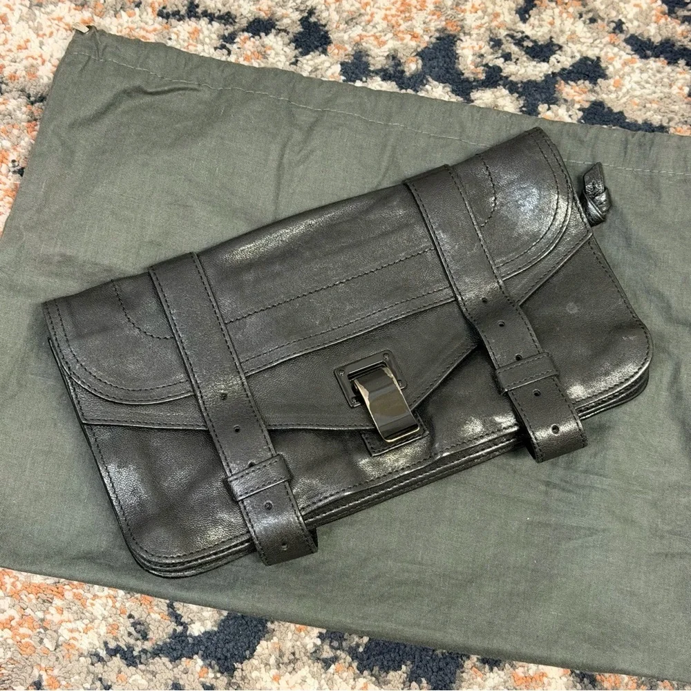 Proenza Schouler PS1 Lamb Leather Moto Clutch in Black